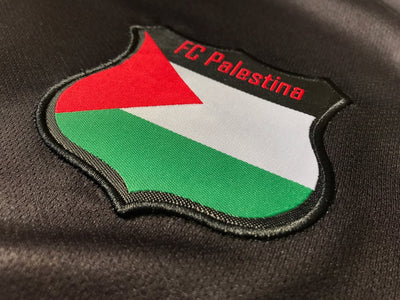Palestine black football shirt with central stripes (red/green)