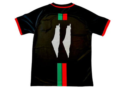 Palestine black football shirt with central stripes (red/green)